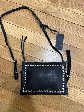 LAGGO Black Studded Leather Crossbody Bag